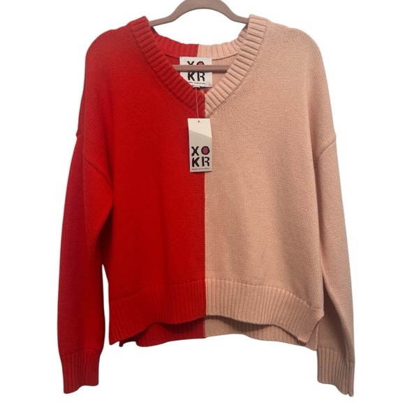 NEW Kerri Rosenthal XOKR-Colorblock Heart V-neck Pullover Sweater NWT Medium - Picture 1 of 10